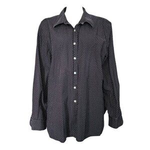 Foxcroft Shirt Womens Plus Size 24W Black White Polka Dot Button Down Top